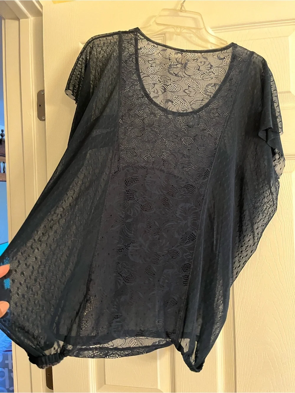 Free People Navy Floral Sheer Lace Top
